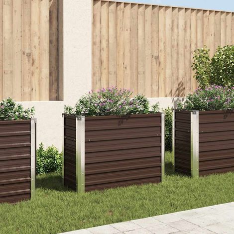 Jardinière, Bac à fleurs, Lit surélevé de jardin marron 100x40x77 cm acier galvanisé pjhr70007 DESIGN IN (1/5)