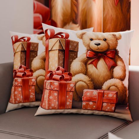 Paire de Housses de Coussin en Microfibre 80x80 cm, Coussins Décoratifs de Noël pour Chambre, Canapé, Salon, Lot de 2 Housses de Coussin, Taie d'oreiller Ours en Peluche 02 (1/3)