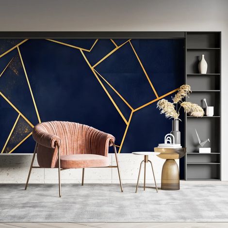 Papier Peint Géométrique - Prismes Bleus - 150 x 250 cm (1/2)