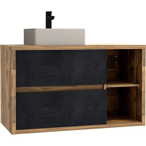 Mobile per bagno sospeso lavabo quadrato 100 cm Colore Naturale e Antracite - TIKITIKI (1/4)