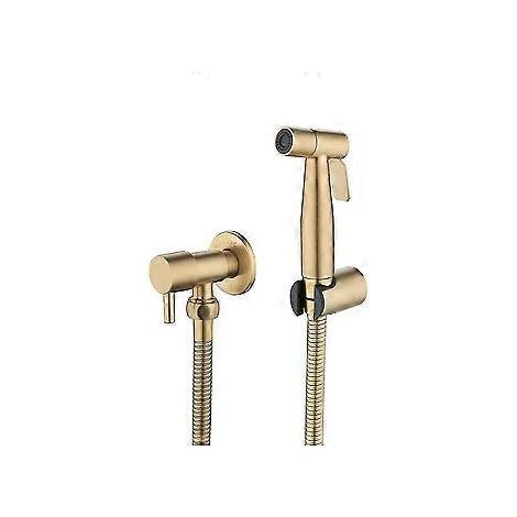 Badezimmer-WC-Bidet-Armaturenset, gebürstetes Gold, Bidet-Brause mit Absperrventil