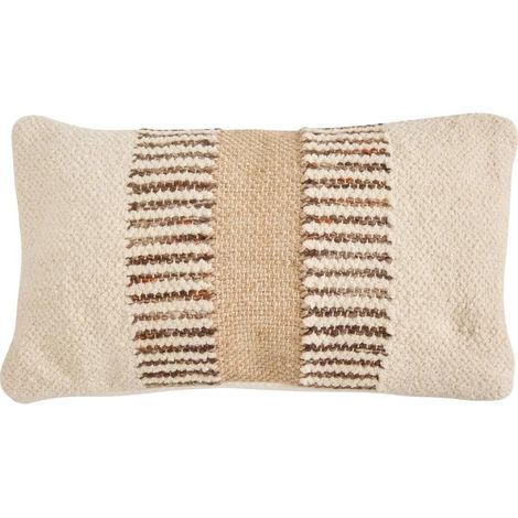 Coussin Déco Effet Jute "Striscia" 30x50cm Ivoire (1/4)