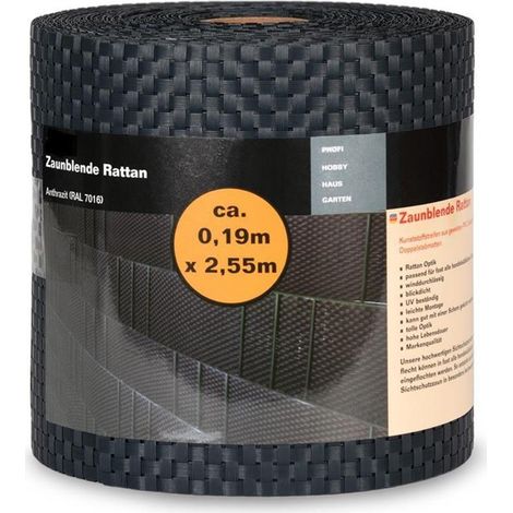 Zaunblende Rattan anthrazit 0,19 x 2,55 m, 830 gr/m2