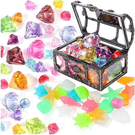 40 jouets de plongée en forme de pierres précieuses, comprenant un ensemble de diamants colorés, un coffre au trésor et une boîte de pirates pour la natation sous-marine. (1/5)