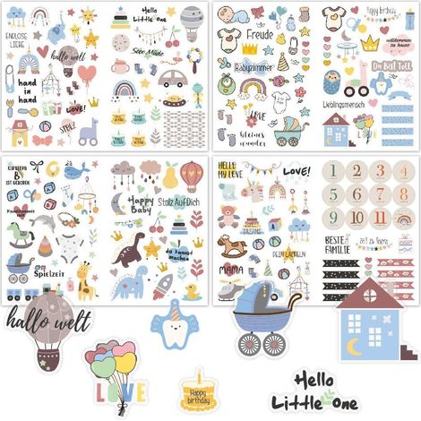 Lot de 4 feuilles de 212 autocollants pour albums photo de bébé - PVC transparent - Multi-usage - Multicolore - Irrégulière - Intérieur - Stickers (1/5)