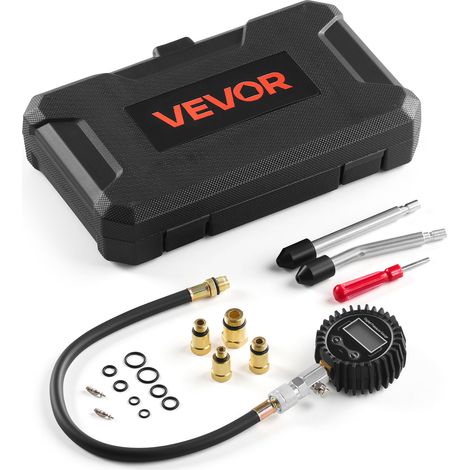 VEVOR Druckverlustprüfer für Motorenzylinder 10-200 psi Manometerbereich, Zylinderdrucktester mit 4 Adaptern Abgewinkelten Verlängerten Metallrohren & Tragekoffer, Kraftfahrzeug Kompressionsprüfset (1/5)