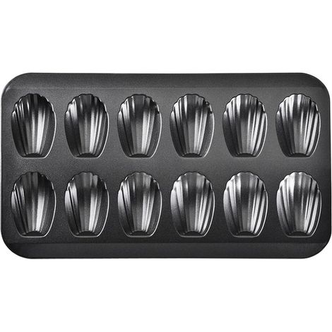 Moule à madeleines antiadhésif, 12 cavités en Acier Inoxydable pour la Cuisson au Four, Moule à Madeleine résistant à la déformation (Noir) (1/5)