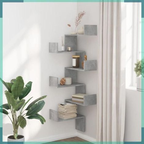 852639 étagère murale d'angle gris béton 45x45x147cm bois d'ingénierie (1/5)