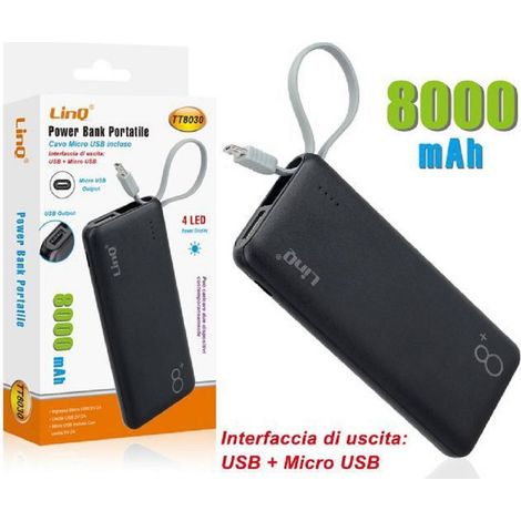 Trade Shop - POWER BANK TRAGBARER EXTERNER AKKU WIEDERAUFLADBAR 8000 MAH MIT MICRO USB TT8030 - (1/2)