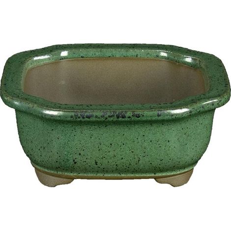 Vaso per bonsai Giapponese Morrisan rettangolare in gres smaltato verde scuro 10,5x9x4,5 cm - B03-3-6D