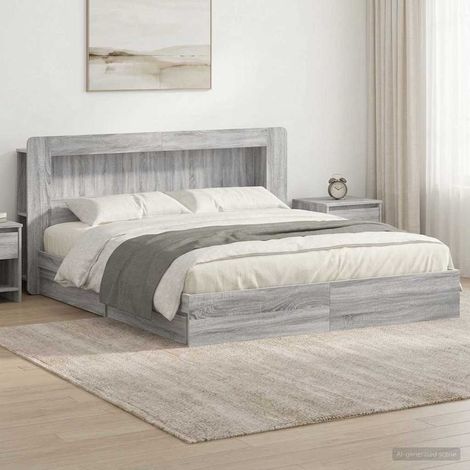 vidaXL Bed Frame with Storage Grey Sonoma 200 x 200 cm Engineered Wood (1/5)