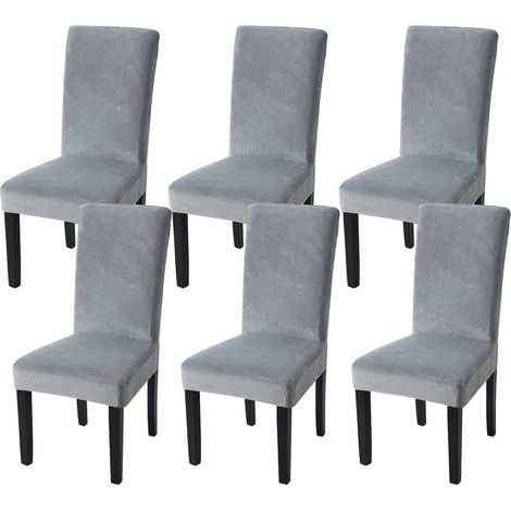 Stuhlhussen 6er Set Samt Grau Universal Stretch Stuhlbezug abnehmbar waschbar (1/5)