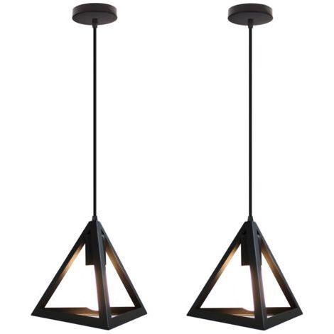 royaluxe- (2X) Plafonnier Triangulaire En Métal Suspension Luminaire Moderne E27, Noir Pour Loft, Café, Bar, Restaurant (1/5)