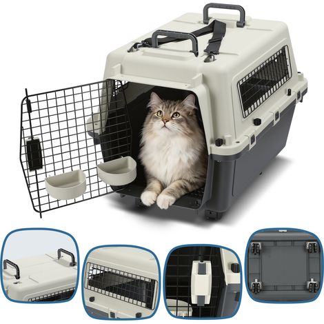 TolleTour Caisse de transport pour animaux avec bac de propreté, 67.3 x 54.9 x 51.5 cm, 4 roulettes, 2 gamelles et 1 laisse fournies (1/5)