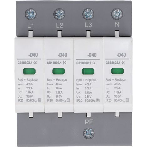 Dispositif de protection contre les surtensions 4P IP20, parafoudre, protecteur 385 V CA, montage sur rail 36 mm (1/5)