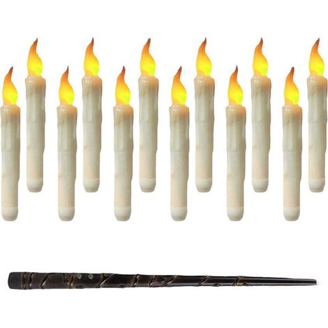 Bougies LED sans flamme avec télécommande baguette magique – Bougies flottantes LED – Décoration Halloween et ambiance de fête (Lumière blanche - 12 pièces) (1/5)