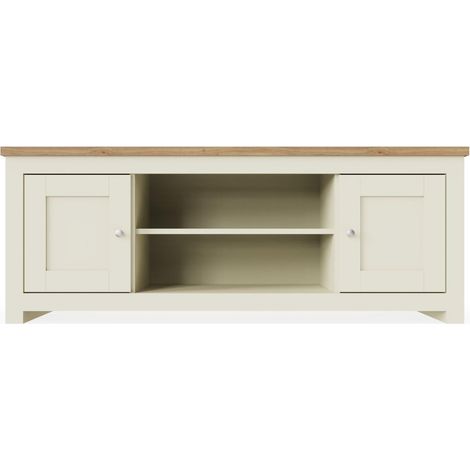 Modern TV Unit 2 Door 1 Shelf Cream Storage Oak Top (1/5)