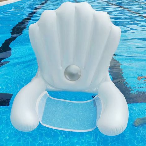 Bouée gonflable en forme de coquillage et de perle — Chaise longue aquatique avec dossier en filet — Fauteuil de relaxation pliable pour piscine (78 × 90 × 70 cm) (1/4)