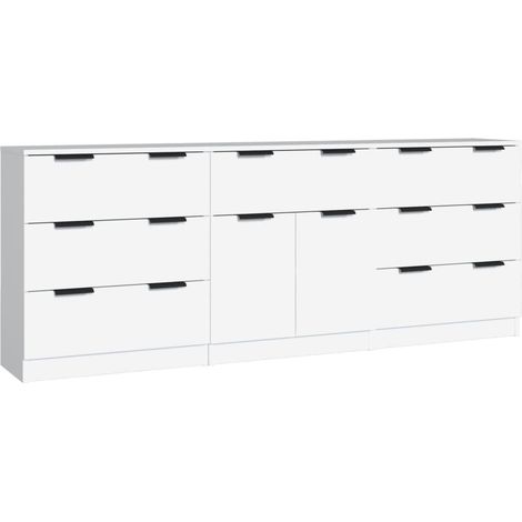 Aparador buffet cómoda gabinete unidad de almacenamiento organizador cocina salón sala de estar 3 piezas madera contrachapada blanco 020037016