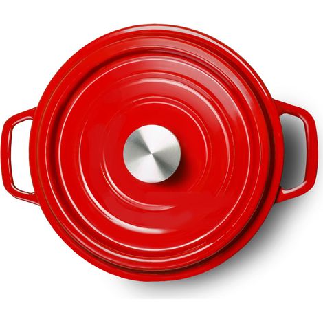 Marmite en fonte émaillée avec couvercle et double poignée, rouge, 22 cm. (1/5)