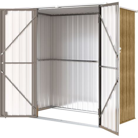 Abri de jardin extérieur en métal 1,37 m² (163 x 89 x 163 cm) avec toit incliné, portes avec loquets et poignées marron