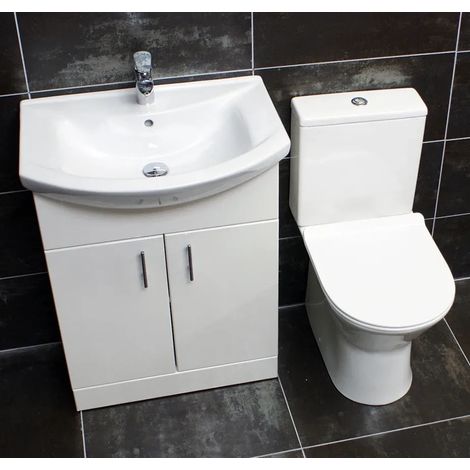 650mm Vanity Basin Sink Unit with Choice Of Rimless Toilet Bathroom Suite, Closed Back Toilet-Without Tap (1/5)