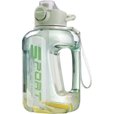 Gourde de 1700 ml/2500 ml avec paille et graduation, grande gourde de sport pour l'entraînement, verte, 2500 ml (1/5)
