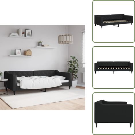 The Living Store Lit de repos sans matelas noir 90x200 cm tissu - Canapé Convertible - Lit Invité - Lit Deux Places - Mobilier Salle Séjour - Meuble Tendance (1/5)