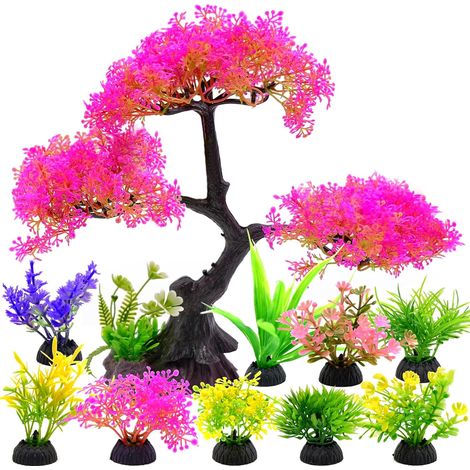 10 Pièces Aquarium Decoration Plante Artificielles Cachette pour Poissons Deco Plante Aquarium Artificielle Accessoires Décoration d'aquarium (Rose) (1/5)