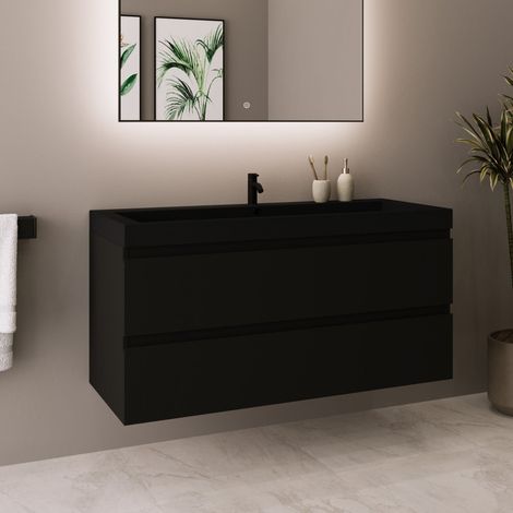 LOMAZOO Meuble de Salle de Bain 100cm Noir Mat - Vasque Noire -