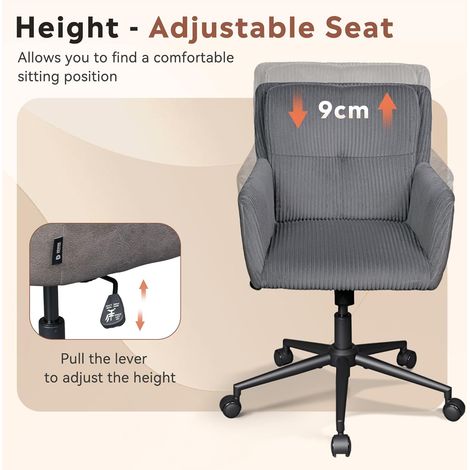 DEVAISE Vanity Chair with Silent Wheels, Height Adjustable Swivel Corduroy Chair for Dressing Table, Easy Assembly Ideal for Home Bedroom and Living Room, Charcoal Grey (1/5)