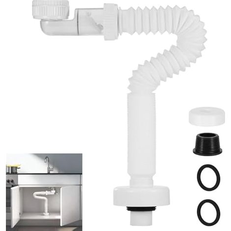 Tuyau d'évacuation flexible, 1 1/4" pièces de plomberie pour lavabo, sipon anti-odeurs, flexible de vidange remplaçable, tuyau extensible 320-780 mm pour cuisine & salle de bain (Blanc)