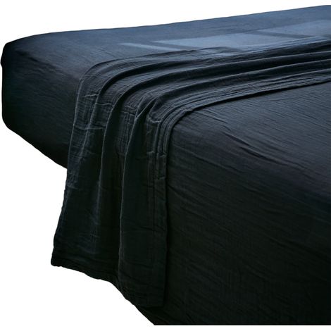 Drap plat double gaze de coton Gaia 270 x 300 cm Bleu marine (1/2)