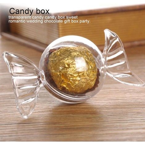 12 boîtes en plastique transparent en forme de bonbons, idéales pour les dragées et les cadeaux de mariage. (1/5)