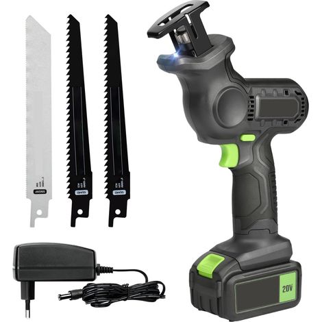 20-V-Akku-Säbelsäge mit LED, 4,0-Ah-Akku und 3 Sägeblättern, kabellos für Baustelle und Garten (1/5)