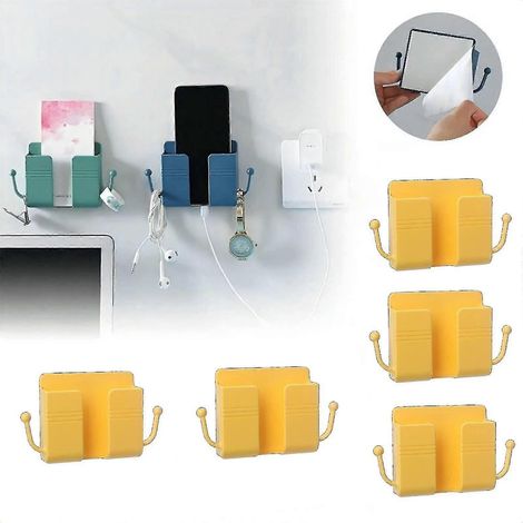 Lot de 5 supports muraux pour téléphone portable avec télécommande, support mural pour téléphone portable pour chambre à coucher-Yellow