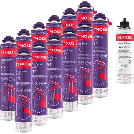 PENOSIL Pack de 12 Mousses PU Pulvérisables EasySpray Foam 111 700ml + Nettoyant FoamCleaner 929 500ml Penosil
