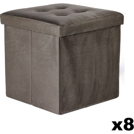 Puff plegable Valora L en terciopelo marrón con almacenamiento x8 (1/5)