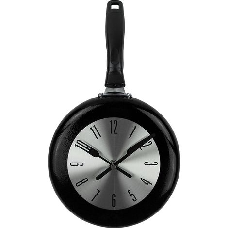 Black Wall Clock, 8 Inch Metal Frying Pan Kitchen Wall Clock Home Decor - Unique Kitchen Themed Wall (1/5)