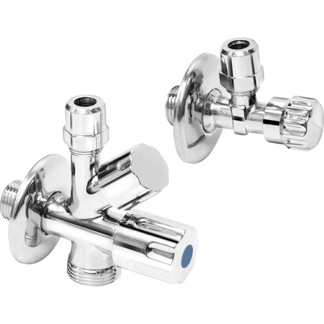 Lot de 2 vannes de raccordement pour machine à laver et lave-vaisselle - Avec clapet anti-retour - En laiton - Vanne d'angle - Vanne d'angle de machine - Vanne d'appareil - T317100 (1/5)