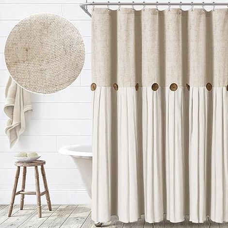 Tela impermeable de lino/algodón, Falda de patchwork con botones, Cierre de botones, Cortina de baño, Ancho 183 cm  Largo 183 cm (7272) (1/5)