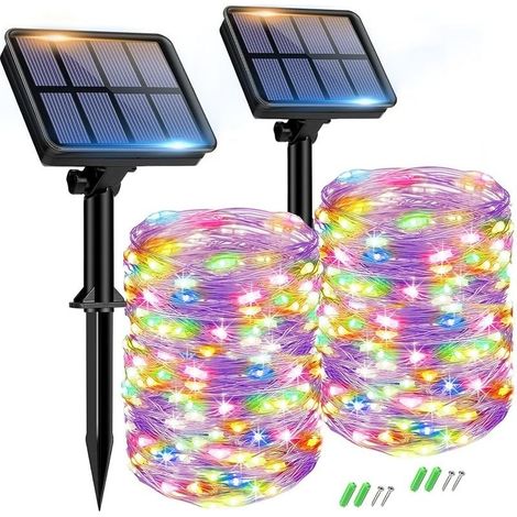 Solar Lichterkette Aussen, 2x15M 150 LED Solarlichterkette Außen Wetterfest 8 Modi IP65 Wasserdicht Kupferdraht Lichterkette Außen Solar Outdoor für Garten Terrasse Baum Hof Party (Bunt) (1/5)