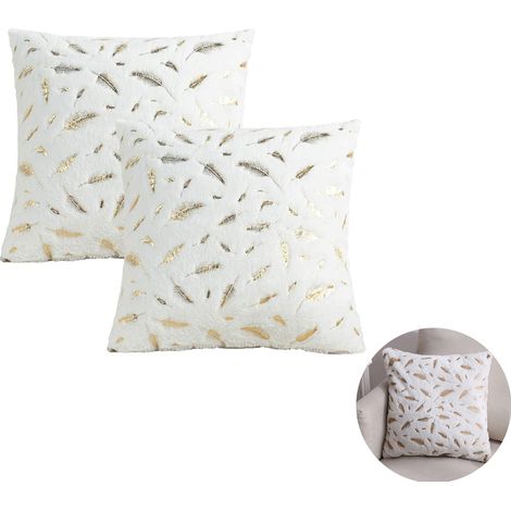 1 Taie d'oreiller, peluche, fausse fourrure dorée, coton PP, 43x43 cm, canapé, lit, bureau (1/5)