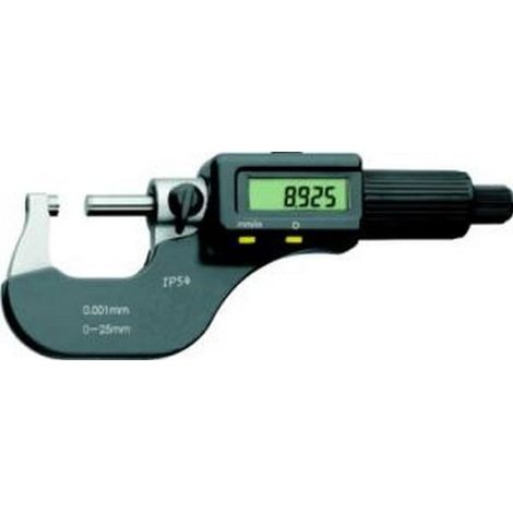Micromètre numérique, Plage de mesure : 0-25 mm, Ø de la touche mobile 6,5 mm, Pas de la broche 0,5 mm, Lecture : 0,001/0,00005 mm/inch (1/3)