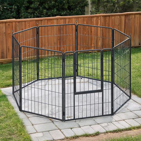 Barrière pour chien coloris noir en acier 136 x 136 x 100 cm (1/5)