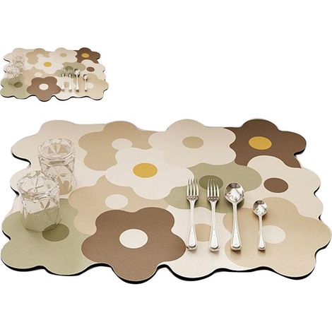 Tapis égouttoir à vaisselle pour comptoir de cuisine, rafraîchissant, mignon et élégant, résistant à la chaleur et absorbant, couleur café et blanc, 30 x 40 cm (1/5)