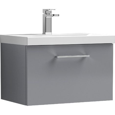 Nuie Arno Wall Hung 1-Drawer Vanity Unit with Basin-3 600mm Wide - Satin Grey (1/5)