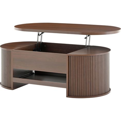 Tavolino da caffè alzabile in MDF color noce con vano contenitore e ripiano estraibile (1/5)