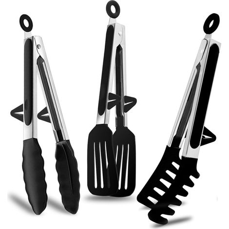 Pinces de cuisine - Pinces à pâtes - Ensemble de 3 pinces de cuisine - Embouts en silicone de 23 cm (1/5)