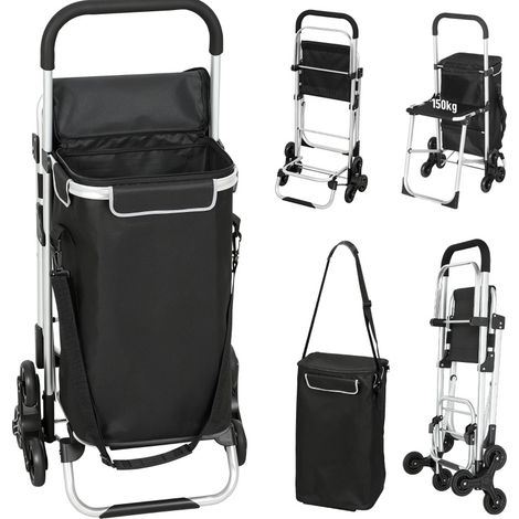 Einkaufswagen mit Sitz, 40-L-Oxfordtasche, 3 Räder für Treppen, Alurahmen, schwarz (1/5)